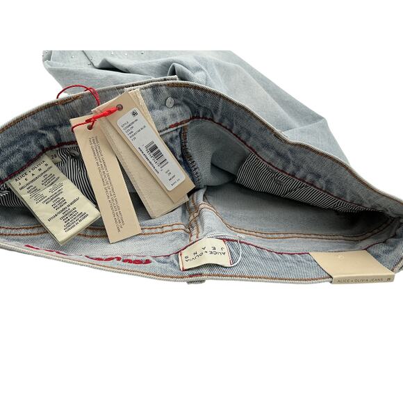 Alice + Olivia Blue Cotton Marcus Amazing Lr Embel Pim Denim Jean Size 28 - Picture 4 of 4